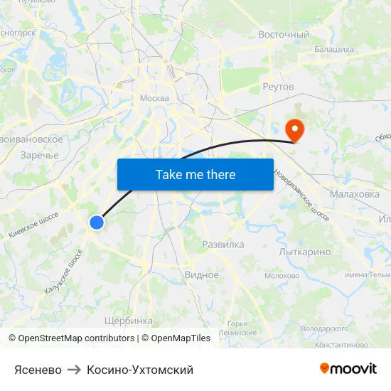 Ясенево to Косино-Ухтомский map