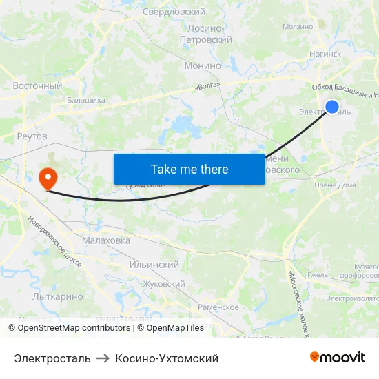 Электросталь to Косино-Ухтомский map
