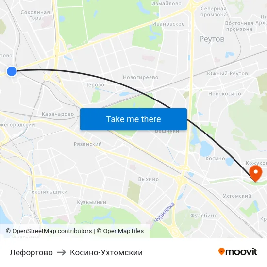 Лефортово to Косино-Ухтомский map