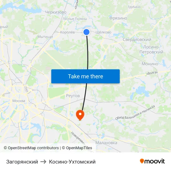 Загорянский to Косино-Ухтомский map
