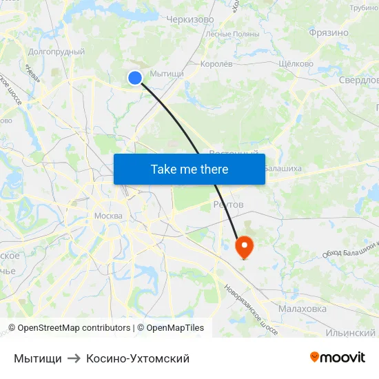Мытищи to Косино-Ухтомский map