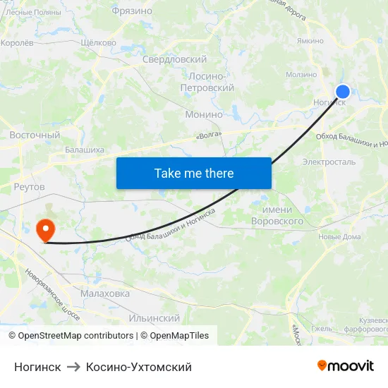 Ногинск to Косино-Ухтомский map