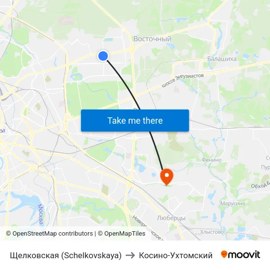 Щелковская (Schelkovskaya) to Косино-Ухтомский map