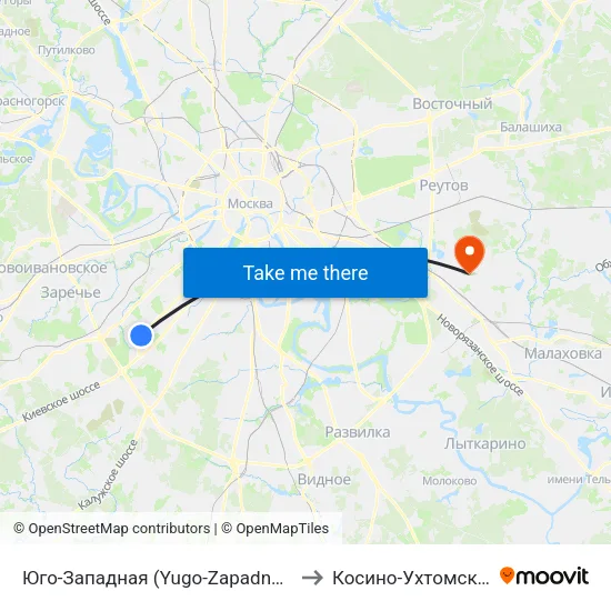 Юго-Западная (Yugo-Zapadnaya) to Косино-Ухтомский map