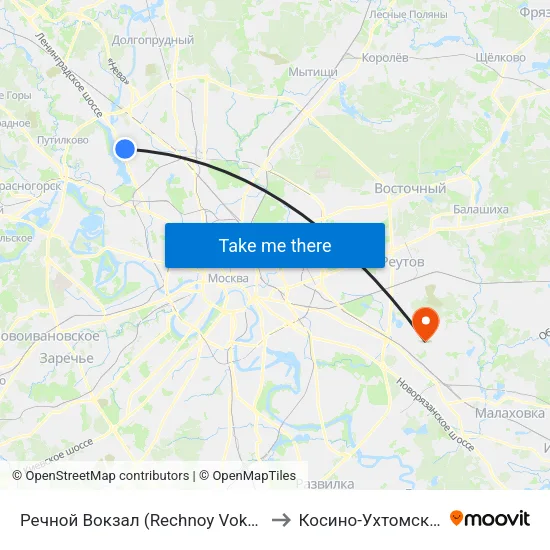 Речной Вокзал (Rechnoy Vokzal) to Косино-Ухтомский map
