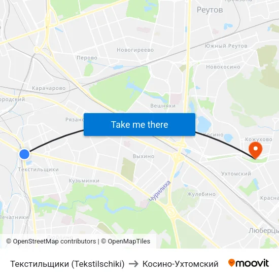 Текстильщики (Tekstilschiki) to Косино-Ухтомский map