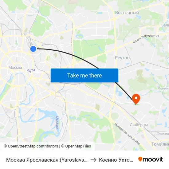 Москва Ярославская (Yaroslavsky Station) to Косино-Ухтомский map