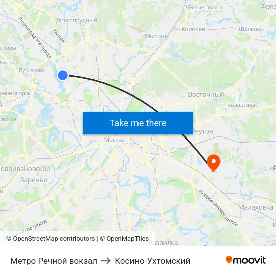 Метро Речной вокзал to Косино-Ухтомский map