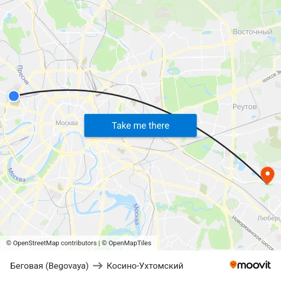 Беговая (Begovaya) to Косино-Ухтомский map