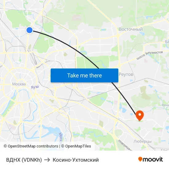 ВДНХ (VDNKh) to Косино-Ухтомский map
