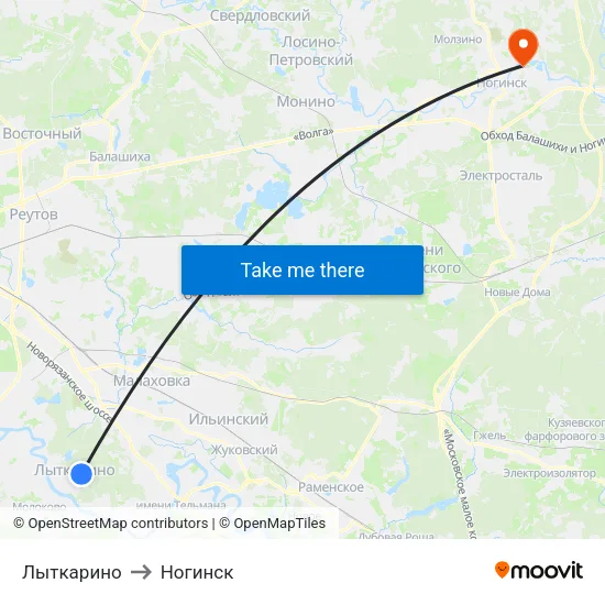Лыткарино to Ногинск map