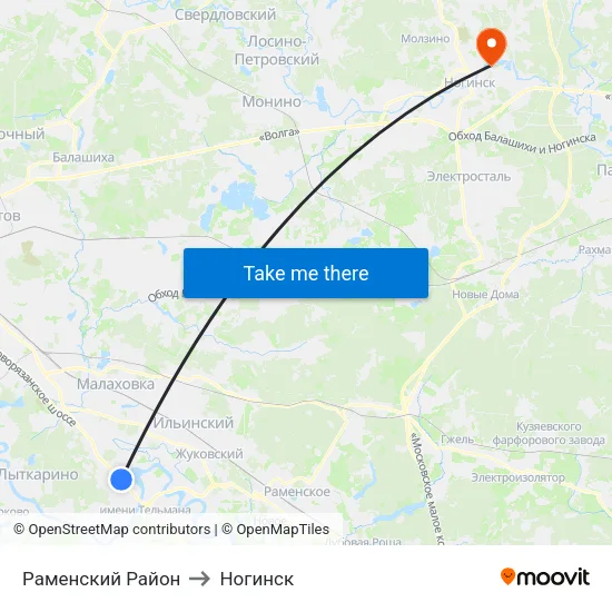 Раменский Район to Ногинск map