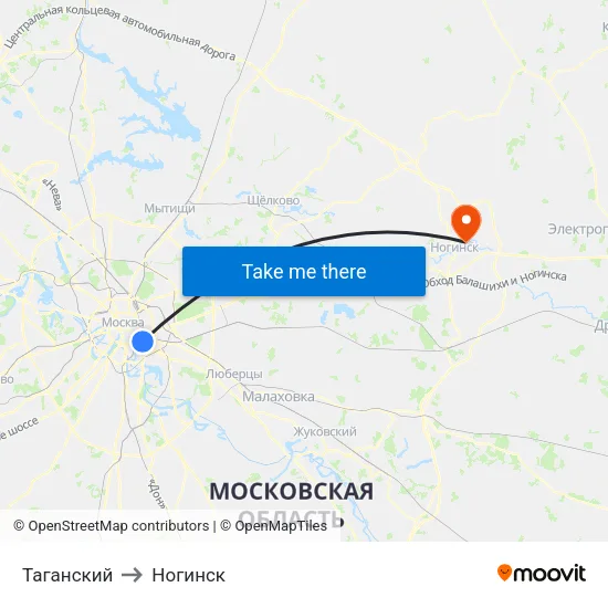 Таганский to Ногинск map