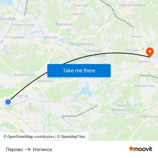 Перово to Ногинск map