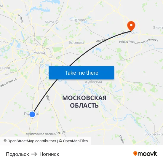 Подольск to Ногинск map