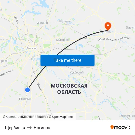 Щербинка to Ногинск map