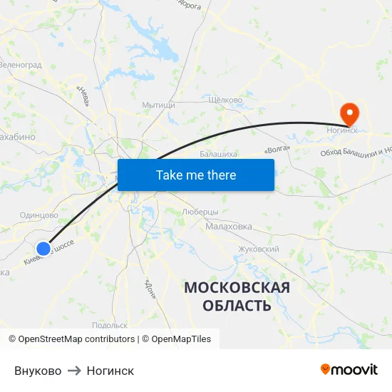 Внуково to Ногинск map