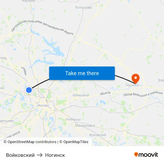 Войковский to Ногинск map