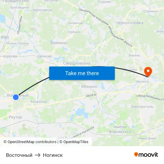 Восточный to Ногинск map