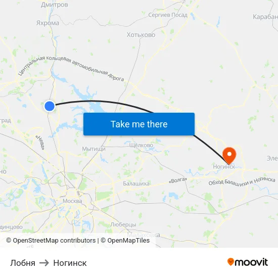 Лобня to Ногинск map