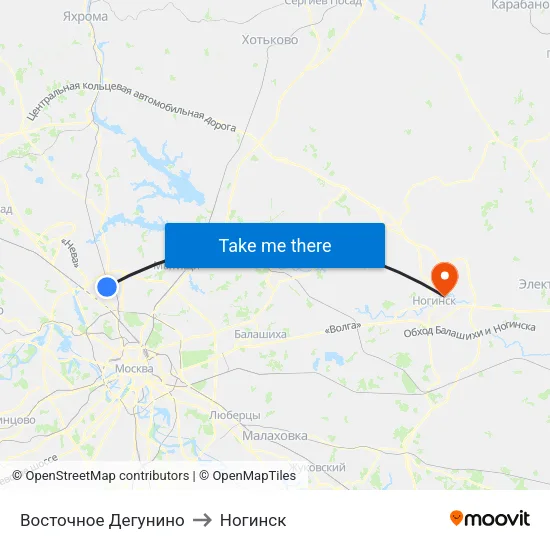 Восточное Дегунино to Ногинск map