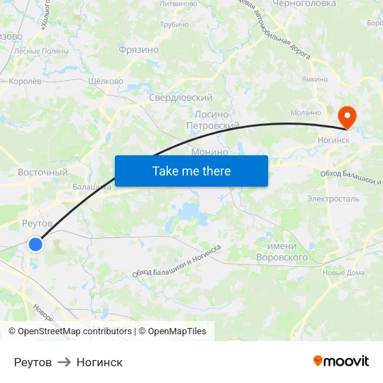 Реутов to Ногинск map
