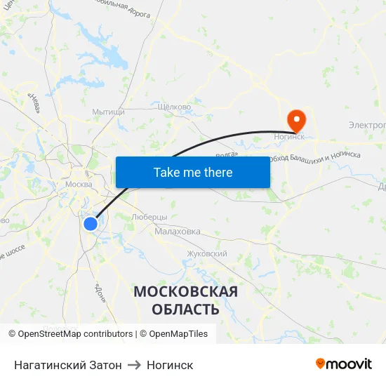 Нагатинский Затон to Ногинск map