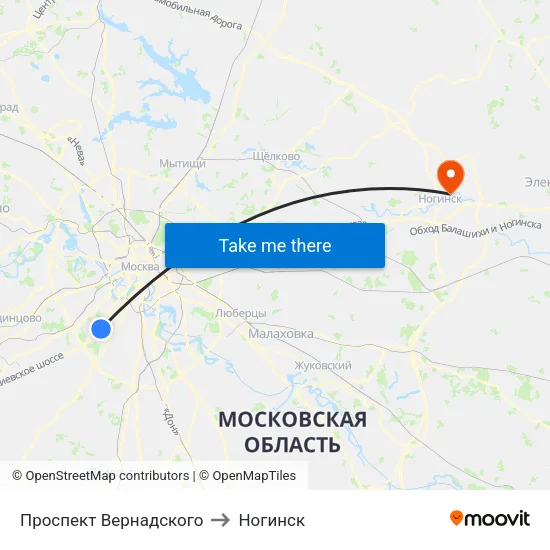 Проспект Вернадского to Ногинск map