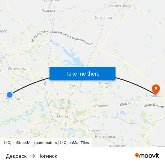 Дедовск to Ногинск map
