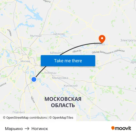 Марьино to Ногинск map