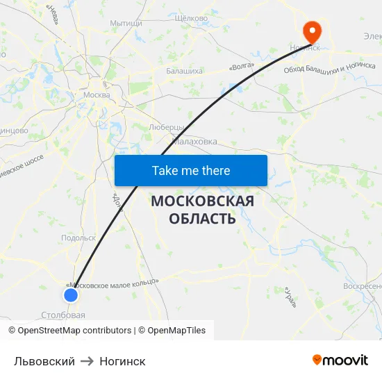 Львовский to Ногинск map