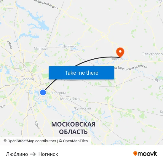 Люблино to Ногинск map