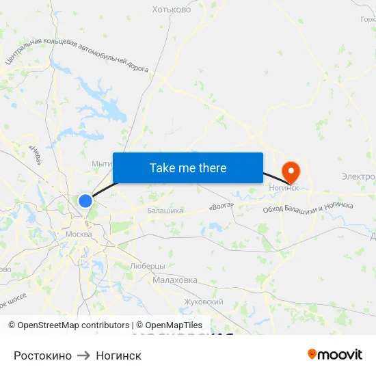 Ростокино to Ногинск map