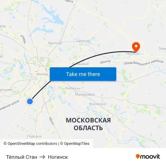 Тёплый Стан to Ногинск map