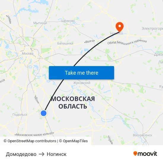Домодедово to Ногинск map