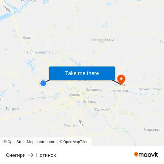 Снегири to Ногинск map