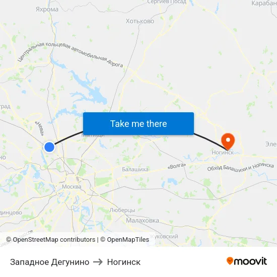 Западное Дегунино to Ногинск map