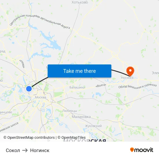 Сокол to Ногинск map