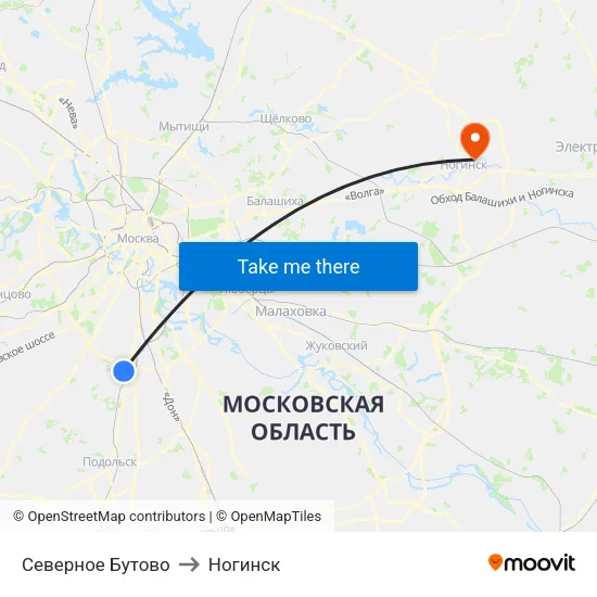 Северное Бутово to Ногинск map