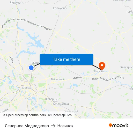 Северное Медведково to Ногинск map