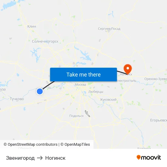 Звенигород to Ногинск map