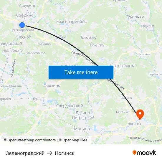 Зеленоградский to Ногинск map