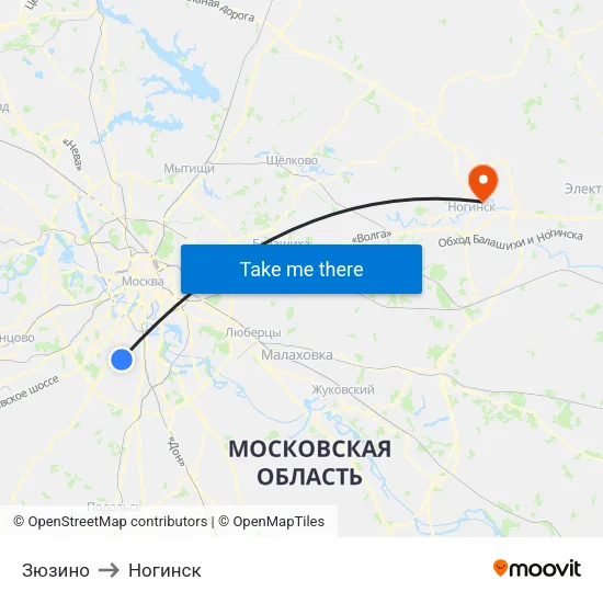 Зюзино to Ногинск map