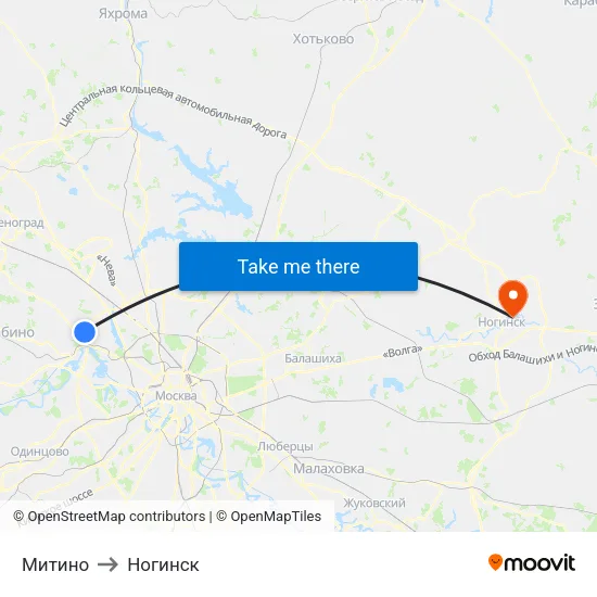 Митино to Ногинск map