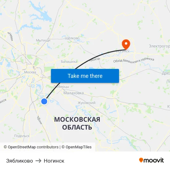 Зябликово to Ногинск map