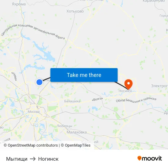 Мытищи to Ногинск map