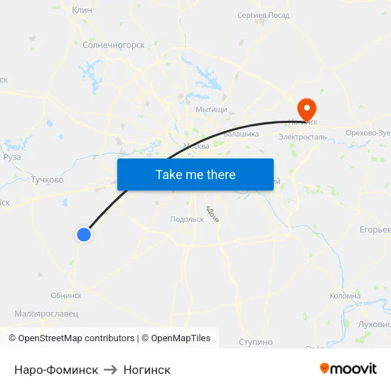 Наро-Фоминск to Ногинск map