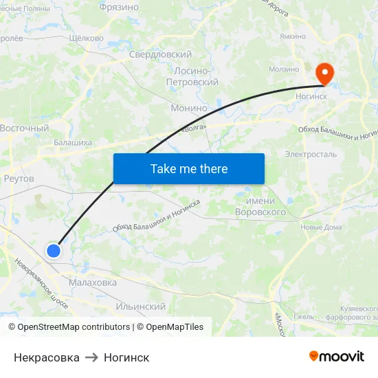 Некрасовка to Ногинск map