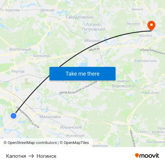Капотня to Ногинск map
