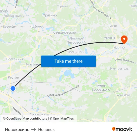 Новокосино to Ногинск map